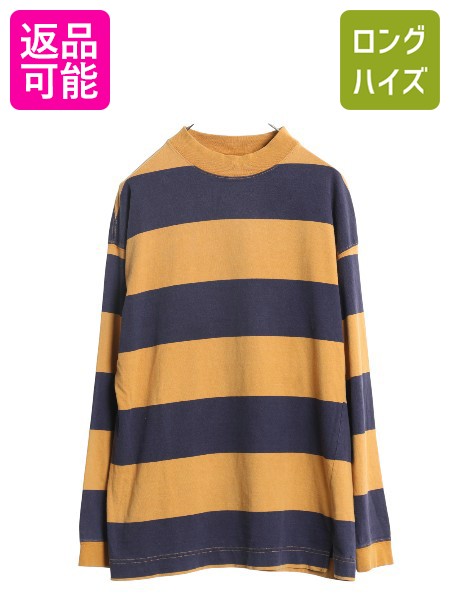 【4/18 ご愛顧感謝デーポイントUP!】 90s USA製 オールド ギャップ モックネック ワイド ボーダー 長袖 Tシャツ メンズ S / オールド ロンT カットソー ヘビーウェイト ツートン| 古着 中古 90年代 OLD GAP アメリカ製 旧タグ 長袖Tシャツ ロングTシャツ ロングスリーブ ハ