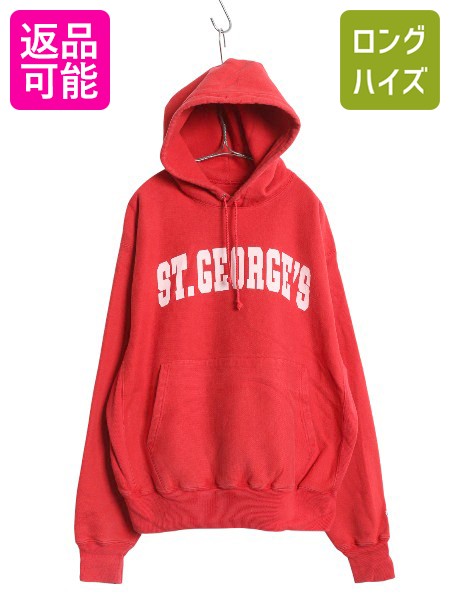 【4/20 777円OFFクーポン×最大8倍】 00s チャンピオン プレミアム リバースウィーブ カレッジ プリント スウェット パーカー メンズ L / オールド トレーナー プルオーバー 赤| 古着 中古 00's 00年代 Champion 裏起毛 リバース スエット スウェットパーカー プリントパー