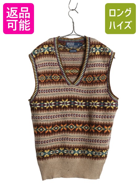 【2点セット_レトロコーデ】総柄 ポロシャツ + 渋色 オールド ベスト L 2点セット_レトロコーデ総柄 ポロシャツ + 渋色 オールド ベスト L