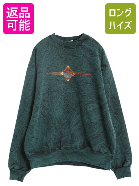 【4/12 24h限定777円OFFクーポン!】 90s USA製 ネイティブ 刺繍 スウェット メンズ L / オールド シンボル グラフィック トレーナー ケミカルウォッシュ ヘビーウェイト 裏起毛| 古着 中古 90’s 90年代 アメリカ製 イラスト スエット スウェットトレーナー スウェットシャ
