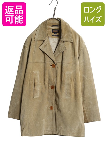 【4/15 25名様限定1000円OFFクーポン】 USA製 コーチ 本革 スウェード レザー ハーフ コート レディース XS 大きめ M 古着 革ジャン ジャケット ステンカラー ベージュ ボックス| 中古 COACH アメリカ製 オールレザー スエード レザージャケット レザーコート ハーフコート