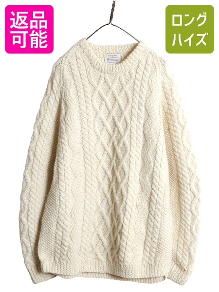 【7/24 400円OFFクーポン×ポイント5倍】 90s スコットランド製 フィッシャーマン ウール ニット セーター メンズ レディース L オールド ハンドメイド アラン ケーブル ナチュラル| 古着 中古 90's 90年代 ニットセーター 長袖ニット 長袖セーター アランニット フィッシャ|古着ヴィンテージショップLong his