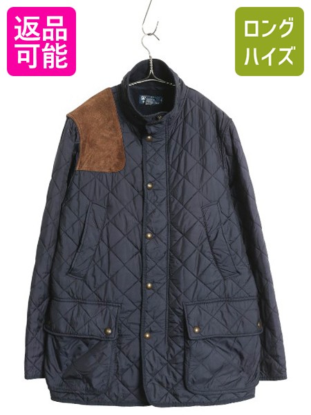 【4/15 25名様限定1000円OFFクーポン】 00s ポロ ラルフローレン 中綿 ナイロン キルティング ジャケット メンズ M / オールド フリース ライナー ハンティング ハーフ コート 紺| 古着 中古 00年代 POLO RALPH LAUREN キルティングジャケット 中綿ジャケット ブルゾン 本革
