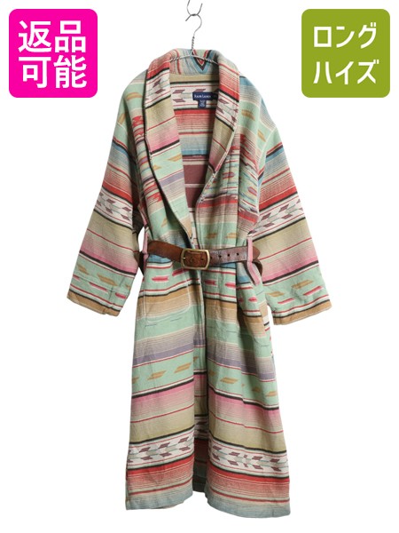 希少 40-50S beacon ガウンコート 西海岸 オンブレブランケット総柄 希少 40-50S beacon ガウンコート 西海岸 オンブレブランケット総柄