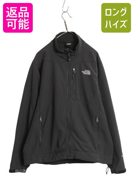 【4/15 25名様限定1000円OFFクーポン】 US企画 ノースフェイス APEX ソフトシェル ジャケット メンズ L 裏 フリース フルジップ ストレッチ ハイネック ジャンパー ブラック 防風| 古着 中古 日本未発売 The North Face 黒 エイペックス アウトドア ブルゾン ジップアップ