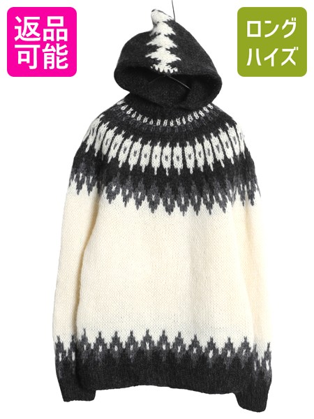 【4/12 24h限定777円OFFクーポン!】 70s 80s ノルディック ニット パーカー メンズ レディース L 程/ ヴィンテージ ウール セーター ローゲージ 丸ヨーク 求心柄 プルオーバー| 中古 70's 80's 70年代 80年代 ビンテージ モヘア ニットパーカー 長袖セーター 長袖ニット ナ