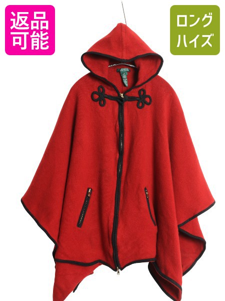 【4/12 24h限定777円OFFクーポン!】 90s ローレン ラルフローレン ウール ニット ポンチョ レディース L XL / オールド フルジップ ケープ ジャケット パーカー 大きいサイズ| 中古 90’s 90年代 POLO RALPH LAUREN 羽織り 前開き ポンチョコート ニットパーカー セーター