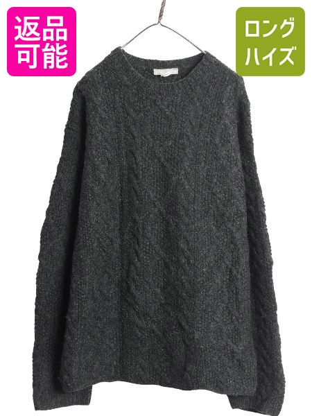 【4/15 25名様限定1000円OFFクーポン】 ジェイクルー フィッシャーマン ニット セーターメンズ L ウール ケーブル ハンドメイド アラン 手編み カットソー タイプ シンプル グレー| 古着 中古 Jクルー ニットセーター 長袖ニット 長袖セーター アランニット フィッシャーマ