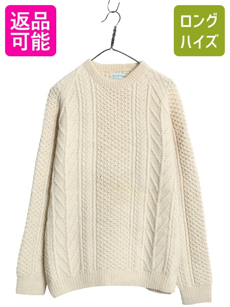 【7/24 400円OFFクーポン×ポイント5倍】 80s アイランド製 フィッシャーマン ウール ニット セーター メンズ M L ヴィンテージ ハンドメイド ケーブル ローゲージ ナチュラル 無地| 古着 中古 80's 80年代 手編み ビンテージ ニットセーター 長袖セーター アランニット フ|古着ヴィンテージショップLong his