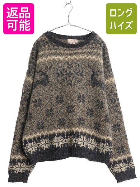 【7/24 400円OFFクーポン×ポイント5倍】 90s USA製 ウールリッチ ノルディック ウール ニット セーター メンズ XL / オールド バーズアイ フェアアイル ミドルゲージ 大きいサイズ| 古着 中古 90’s 90年代 アメリカ製 米国製 総柄 旧タグ ニットセーター ウールニット ウ|古着ヴィンテージショップLong his