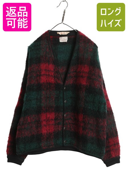 60s 70s 無地 ポケット モヘア カーディガン M ビンテージ 60～70s WOLF BROTHERS Mohair Cardigan Red 60～70年代 モヘア