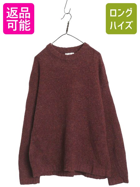 【4/15 25名様限定1000円OFFクーポン】 90s エルエルビーン ニット セーター メンズ XL / オールド ウール レーヨン ミドルゲージ 大きいサイズ クルーネック ネップ バーガンディ| 古着 中古 90年代 LLビーン LLBEAN ニットセーター 長袖ニット 長袖セーター ウールニット