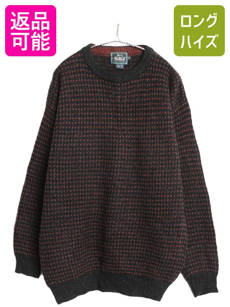【4/18 ご愛顧感謝デーポイントUP!】 90s ウールリッチ バーズアイ ウール ニット セーター メンズ M オールド ノルディック 総柄 クルーネック ツートン ミドルゲージ シンプル| 古着 中古 90年代 Woolrich アウトドア ニットセーター 長袖セーター 長袖ニット ウールセー