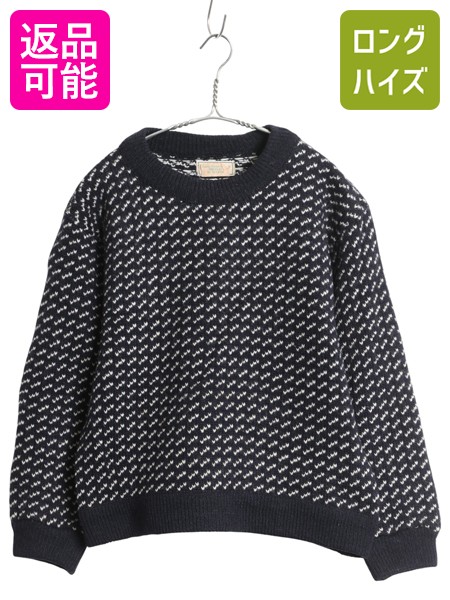 【4/14 25名様限定1000円OFFクーポン】 80s ノルウェー製 エルエルビーン バーズアイ ニット セーター レディース S / ヴィンテージ 旧タグ ウール ノルディック ツートン 紺 白| 古着 中古 80年代 ビンテージ LLBEAN LLビーン アウトドア 総柄 ニットセーター 長袖ニット