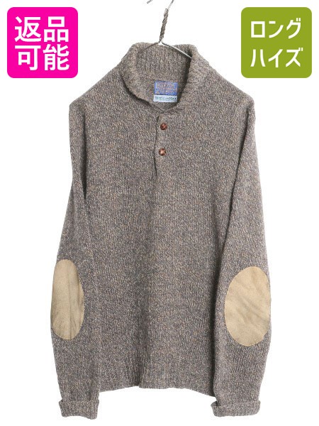 【4/15 25名様限定1000円OFFクーポン】 70s USA製 ペンドルトン x Outdoors Man ショールカラー ウール ニット セーター メンズ M ヴィンテージ 本革 レザー エルボーパッチ 無地| 古着 中古 70's 70年代 ビンテージ アメリカ製 PENDLETON ミドルゲージ プルオーバー 長袖セ 8,360円