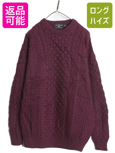 【7/24 400円OFFクーポン×ポイント5倍】 アイルランド製 フィッシャーマン ニット セーター メンズ レディース L / アラン メリノ ウール ケーブル ローゲージ シンプル パープル| 古着 中古 無地 ニットセーター 長袖ニット 長袖セーター アランニット フィッシャーマンニ|古着ヴィンテージショップLong his