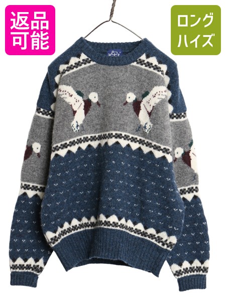【4/15 25名様限定1000円OFFクーポン】 80s ウールリッチ デザイン ニット セーター メンズ XL / ヴィンテージ ウール バーズアイ ハンティング ノルディック 絵柄 大きいサイズ| 古着 中古 80's 80年代 ビンテージ 旧タグ Woolrich アウトドア カモ柄 デザインニット ニッ