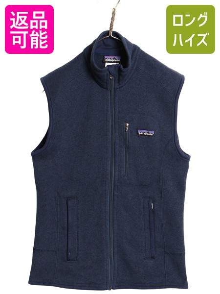 【4/9 最大半額セール×ポイント5倍】 パタゴニア ベターセーター ベスト メンズ XS 古着 15年製 フリース セーター 前開き フルジップ アウトドア ハイネック 重ね着 裏起毛 紺| 中古 Patagonia フリースベスト ニット ジレ ノースリーブ ジップアップ ワンポイント ロゴ刺