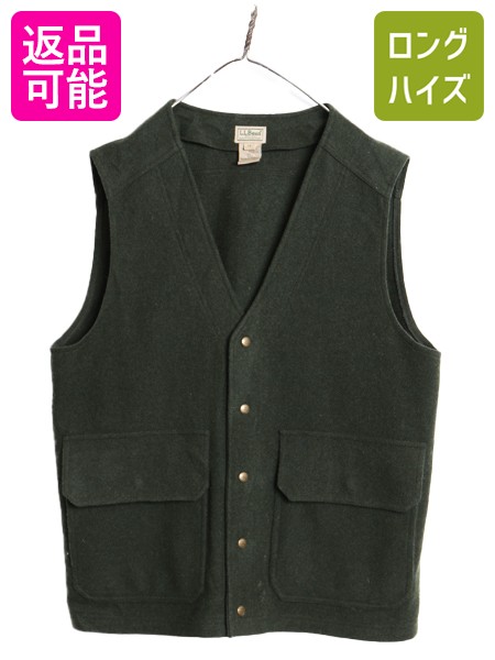 【4/9 最大半額セール×ポイント5倍】 エルエルビーン ウール ベスト メンズ L 古着 アウトドア 重ね着 前開き ポケット付き ジレ 無地 シンプル ハンティング マッキーノ カーキ| 古着 中古 LLBEAN LLビーン ウールベスト マッキーノベスト スナップボタン トップス カジュ