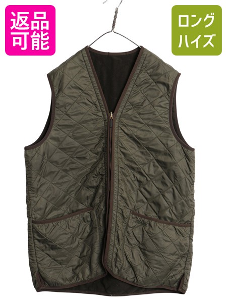 【4/15 25名様限定1000円OFFクーポン】 バブアー 中綿 ナイロン キルティング ベスト メンズ L / 3ワラント フルジップ 裏 フリース ライナー 重ね着 前開き 無地 カーキ オリーブ| 古着 中古 Barbour バーブァー ポーラーキルト キルティングベスト 中綿ベスト ライナーベ