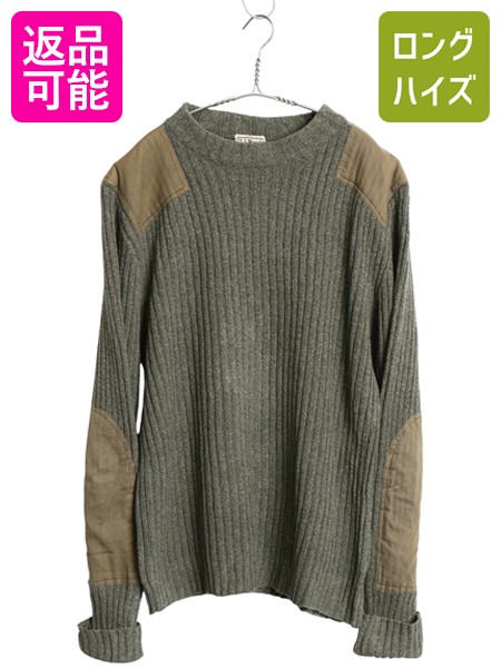 【7/24 400円OFFクーポン×ポイント5倍】 00s エルエルビーン コマンド ニット セーター メンズ L オールド アウトドア 長袖ニット リブ編み ウール エルボーパッチ 無地 カーキ 緑| 古着 中古 00's 00年代 LLビーン LLBEAN ニットセーター 長袖セーター ウールニット コマ|古着ヴィンテージショップLong his