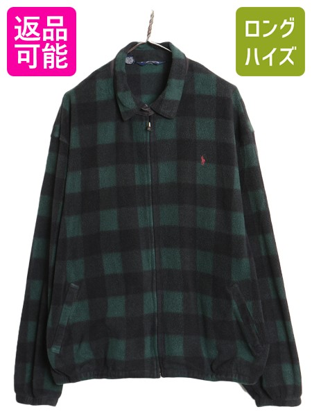 【4/12 24h限定777円OFFクーポン!】 90s USA製 ポロ ラルフローレン フリース スイングトップ ジャケット メンズ XXL オールド ブロック チェック ツートン 大きいサイズ 黒 緑| 古着 中古 90’s 90年代 アメリカ製 POLO RALPH LAUREN フリースジャケット フルジップ ジャン