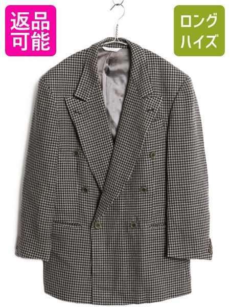【4/18 ご愛顧感謝デーポイントUP!】 90s USA製 ヒューゴボス ダブルブレスト ツイード テーラード ジャケット メンズ M 程/ オールド ウール ブレザー 総柄 千鳥格子 トラッド| 古着 中古 90's 90年代 HUGO BOSS アメリカ製 ユニオンメイド ダブル ウールジャケット テーラ