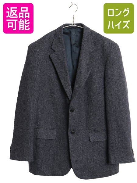 【7/25 48h限定10%OFFクーポン!】 00s ランズエンド ツイード テーラード ジャケット メンズ L 程 古着 オールド ラム ウール ブレザー ヘリンボーン ストライプ トラッド 紺| 中古 00年代 LANDS END テーラードジャケット ウールジャケット ツイードジャケット ライナー付|古着ヴィンテージショップLong his