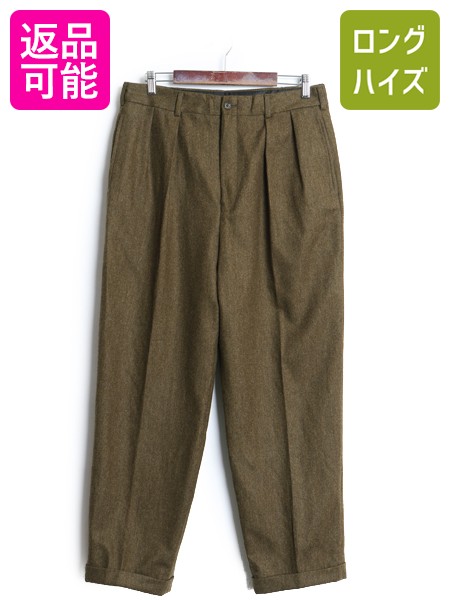【4/7 最大半額セール×ポイント5倍】 90s USA製 ジェイクルー フラノ ウール スラックス パンツ メンズ 34 オールド 旧タグ ツータック ストレート トラウザー カーキ オリーブ| 古着 中古 90's 90年代 JCREW Jクルー アメリカ製 2タック ウールパンツ ウールスラックス ボ