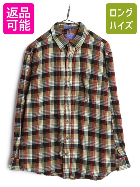 【4/9 最大半額セール×ポイント5倍】 90s サー ペンドルトン チェック ボタンダウン シャツ メンズ XL 小さめ L 程/ オールド 最上級 長袖シャツ ウール ポケット付き シンプル| 古着 中古 90's 90年代 SIR PENDLETON ウールシャツ チェックシャツ ボタンダウンシャツ カジ