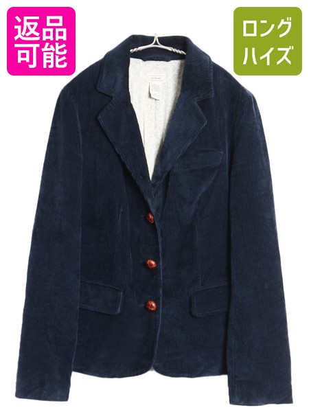 エルエルビーン 太畝 コーデュロイ テーラード ジャケット レディース L 程/ 古着 ブレザー コットン ショート丈 トラッド カジュアル 紺| 中古 LLBEAN LLビーン アウトドア テーラードジャケット コーデュロイジャケット コットンジャケット 短丈 シンプル ダークネイビー