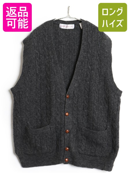 【4/9 最大半額セール×ポイント5倍】 90\'s John Ashford ケーブル ニット ベスト メンズ L / オールド シェットランド ウール セーター 前開き 重ね着 ポケット付き メイシーズ| 古着 中古 90s 90年代 Macy\'s ニットベスト ニットセーター ウールニット ケーブルニット 無