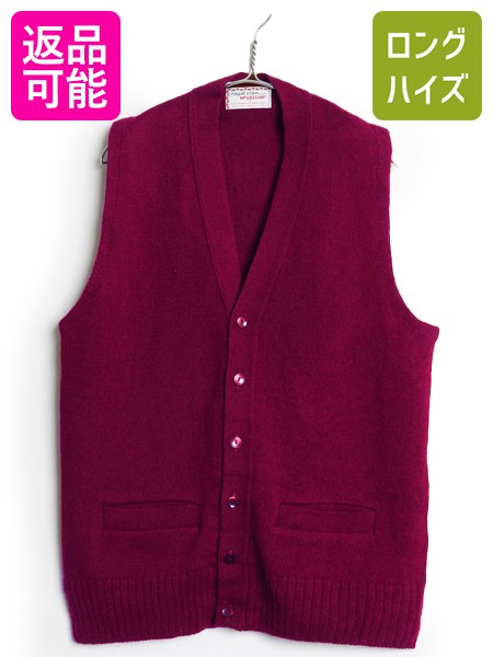 【4/9 最大半額セール×ポイント5倍】 70s マクレガー ニット ベスト メンズ L / ヴィンテージ シェットランド ウール セーター 前開き 重ね着 ポケット付き バーガンディー 無地| 古着 中古 70\'s 70年代 McGREGOR ビンテージ ニットベスト ニットセーター ウールニット ワ