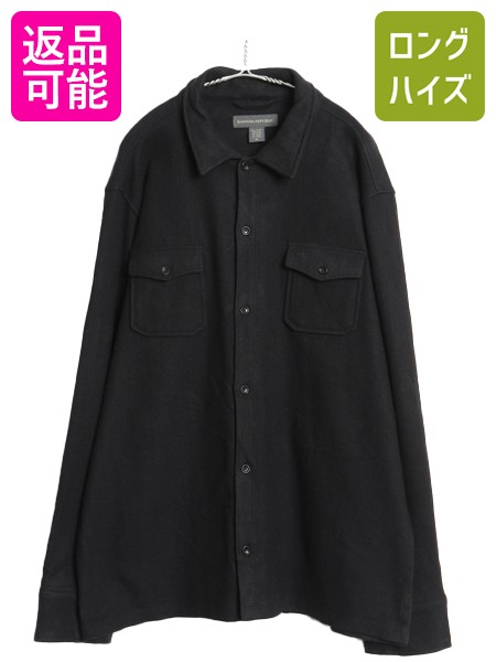 【4/9 最大半額セール×ポイント5倍】 00s バナナリパブリック 長袖 ウール シャツ メンズ XL / オールド 長袖シャツ 無地 大きいサイズ ブラック ボックス シルエット シンプル| 古着 中古 黒 00's 00年代 BANANA REPUBLIC バナリパ ウールシャツ カジュアルシャツ 無地シ
