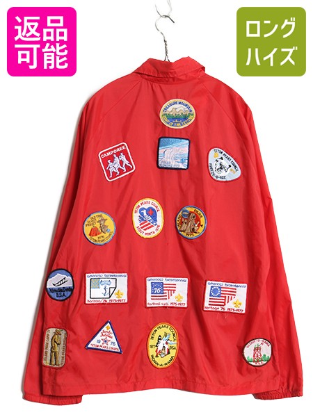 【4/9 最大半額セール×ポイント5倍】 70s ★ BSA ボーイスカウト ワッペン ナイロン コーチ ジャケット メンズ L 古着 ヴィンテージ 星条旗 パッチ ジャンパー ブルゾン 薄手 赤| 中古 70年代 70's ビンテージ ナイロンジャケット コーチジャケット スナップボタン 多ワッ
