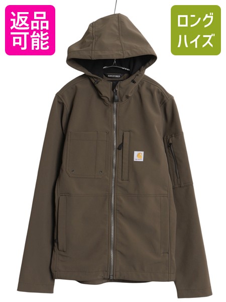 【4/12 24h限定777円OFFクーポン!】 US企画 カーハート ソフトシェル パーカー ジャケット メンズ S / フルジップ ナイロン ストレッチ フリース ライナー付き 撥水加工 カーキ| 古着 中古 日本未発売 CARHARTT Rain Defender ソフトシェルジャケット ジャンパー ブルゾン