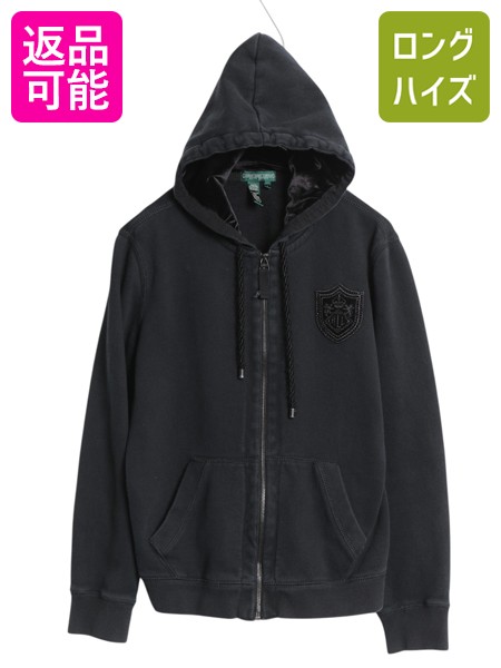 【4/9 最大半額セール×ポイント5倍】 00s ラルフローレン ジーンズ フルジップ スウェット パーカー レディース L / オールド トレーナー フード ベロア ワンポイント 裏起毛 黒| 古着 中古 ブラック 00’s 00年代 POLO RALPH LAUREN JEANS Co ポロ スエット スウェットパ