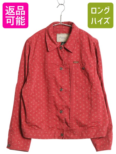 90s ローレン ラルフローレン コットン トラッカー ジャケット レディース XL オールド ヴィンテージ 1st ジージャン タイプ 花柄 総柄 赤| 古着 中古 90’s 90年代 POLO RALPH LAUREN ポロ トラッカージャケット大きいサイズ ブルゾン ワーク ジャンパー リーバイス タイプ