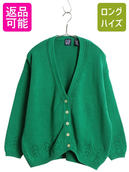【4/12 24h限定777円OFFクーポン!】 90s オールド ギャップ コットン ニット カーディガン レディース L 古着 セーター 前開き 羽織り 重ね着 シンプル トップス 無地 グリーン| 中古 90's 90年代 OLD GAP 紺タグ 旧タグ ニットセーター 長袖ニット 長袖セーター ニットカー
