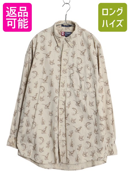 【4/8 最大半額セール×ポイント5倍】 90s チャップス ラルフローレン 総柄 長袖 ボタンダウン シャツ メンズ L 古着 オールド ポロ ハンティング アニマル コットン 長袖シャツ| 中古 90’s 90年代 CHAPS POLO RALPH LAUREN ボタンダウンシャツ BDシャツ コットンシャツ 柄