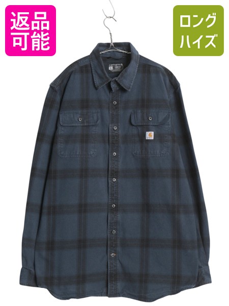 【4/8 最大半額セール×ポイント5倍】 US企画 カーハート チェック 長袖 ヘビー フランネル シャツ メンズ L / ワーク ネルシャツ ヘビーウェイト コットン 廃盤 青 黒 ツートン| 古着 中古 日本未発売 Carhartt フランネルシャツ ネル ヘビーネルシャツ チェックシャツ ワ 6,142円