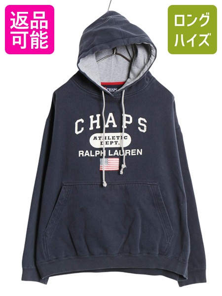 【4/18 ご愛顧感謝デーポイントUP!】 90s チャップス ラルフローレン プリント スウェット フード パーカー メンズ M / オールド ポロ トレーナー プルオーバー裏起毛 星条旗 紺| 古着 中古 90’s 90年代 CHAPS POLO RALPH LAUREN スウェットパーカー ロゴパーカー プリント