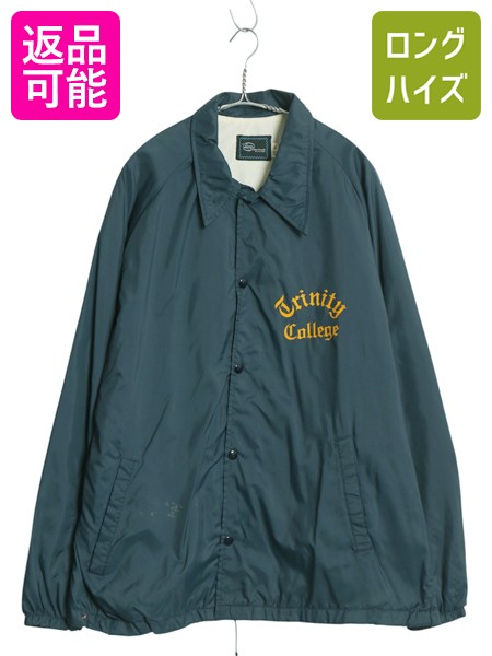 【4/14 25名様限定1000円OFFクーポン】 70s ナイロン コーチ ジャケット メンズ XL / ヴィンテージ 2段 カレッジ フロッキー プリント ジャンパー ワンポイント ライナー付き 紺| 古着 中古 大きいサイズ 70年代 ビンテージ ブルゾン コーチジャケット ナイロンジャケット