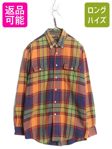 【4/8 最大半額セール×ポイント5倍】 90s USA製 ジェイクルー 長袖 ボタンダウン フランネル シャツ メンズ M オールド チェック 長袖シャツ コットン ネルシャツ マルチカラー| 古着 中古 90年代 J.CREW Jクルー 旧タグ アメリカ製 ネル フランネルシャツ チェックシャツ 6,391円