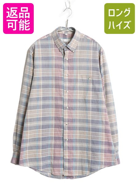 【4/12 24h限定777円OFFクーポン!】 80s クリスチャン ディオール チェック 長袖 ボタンダウン シャツ メンズ M ヴィンテージ 長袖シャツ 薄手 シワになりにくい ノーアイロン| 古着 中古 80’s 80年代 ビンテージ Christian Dior チェックシャツ カジュアルシャツ ボタンダ