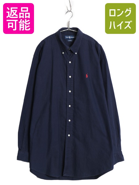【4/12 24h限定777円OFFクーポン!】 90s ラルフローレン 長袖 ボタンダウン シャツ メンズ XL 古着 オールド ポロ 長袖シャツ コットン ピケ ワイシャツ 大きいサイズ ネイビー| 中古 90年代 POLO RALPH LAUREN コットンシャツ ボタンダウンシャツ BDシャツ Yシャツ ワンポ