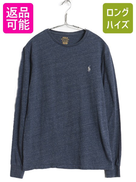 【4/18 ご愛顧感謝デーポイントUP!】 ポロ ラルフローレン 長袖 Tシャツ メンズ S ロンT ロングスリーブ コットン シングルステッチ ワンポイント カットソー インナー ネイビー| 古着 中古 POLO RALPH LAUREN クルーネック 長袖Tシャツ ロングTシャツ アンダーシャツ ロゴT