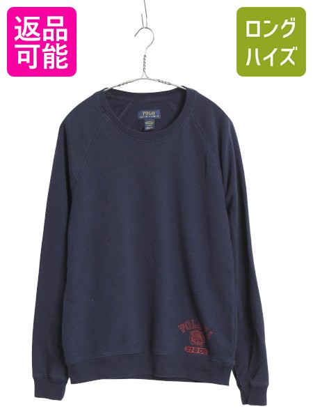 【4/12 24h限定777円OFFクーポン!】 ポロ ラルフローレン プリント スウェット メンズ S 古着トレーナー 裏起毛 ワンポイント 3段 ロゴ タイガー クルーネック ネイビー 薄手| 古着 中古 POLO RALPH LAUREN スエット ロゴスウェット スウェットシャツ プリントスウェット ラ