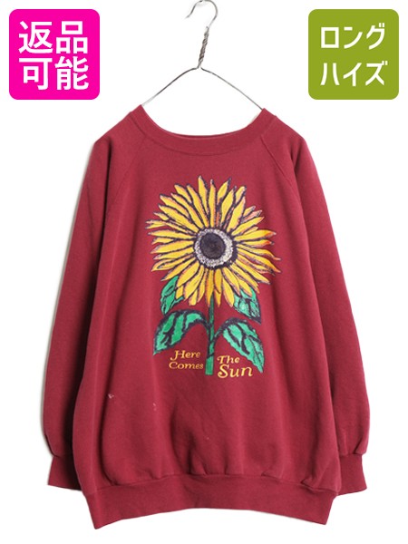 【4/9 最大半額セール×ポイント5倍】 80s 90s USA製 ひまわり アート イラスト プリント スウェット メンズ レディース 2X オールド ヴィンテージ トレーナー 大きいサイズ XXL| 古着 中古 80年代 90年代 アメリカ製 2XL グラフィック フラワー 花 ヒマワリ スエット プリ