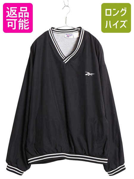 【7/24 400円OFFクーポン&times;P5倍】 90s リーボック Vネック プルオーバー ナイロン ジャケット メンズ L / オールド ウインドブレーカー ウォームアップ ピステ モノトーン 黒| 古着 中古 ブラック 90年代 Reebok スムース 素材 ライナー付き ナイロンジャケット ブルゾン ジ｜古着ヴィンテージショップLong his